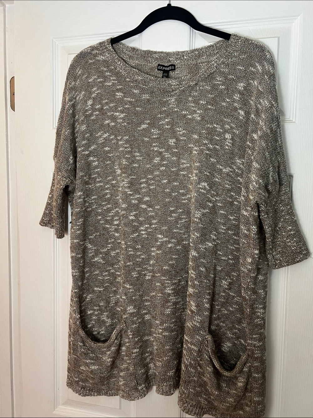 Express Neutral Marled Taupe Pocket Knit Top